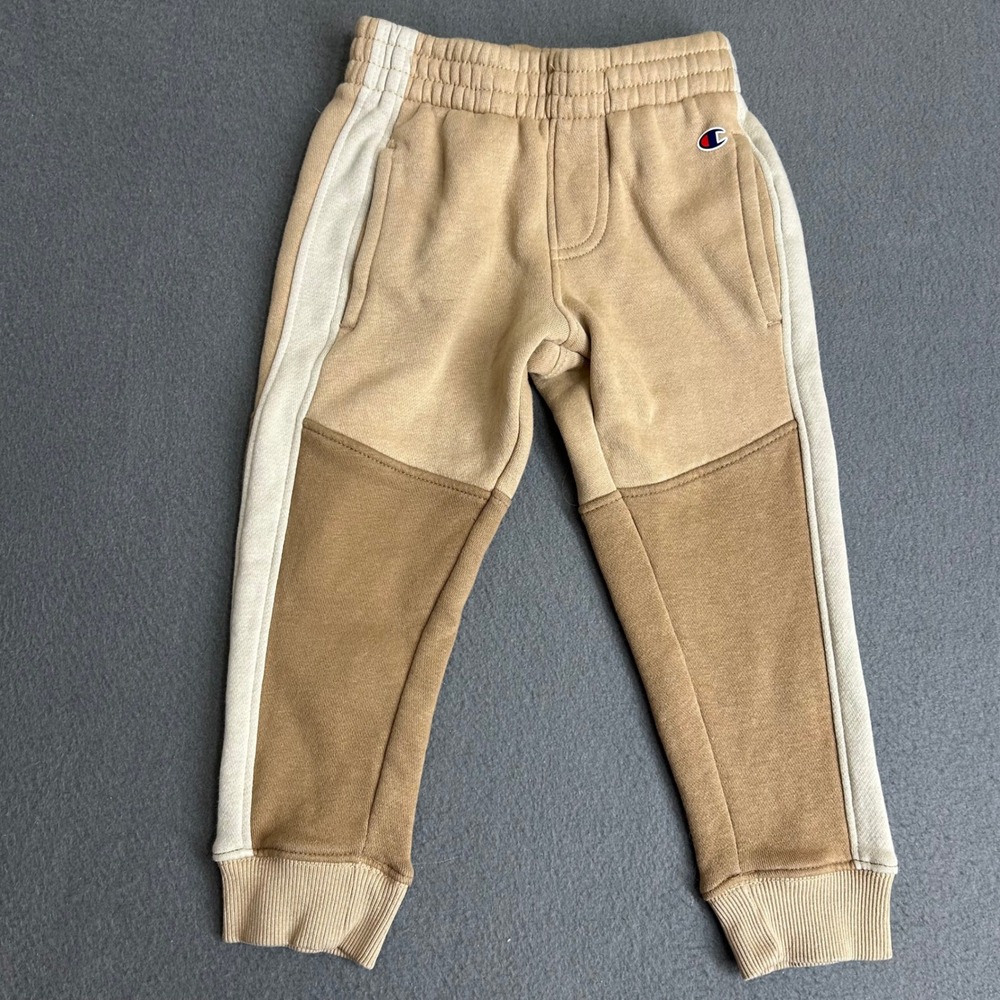 Champion Joggers Kids Size 4 Tan Colorblock Fleece Sweatpants Sporty Activewear